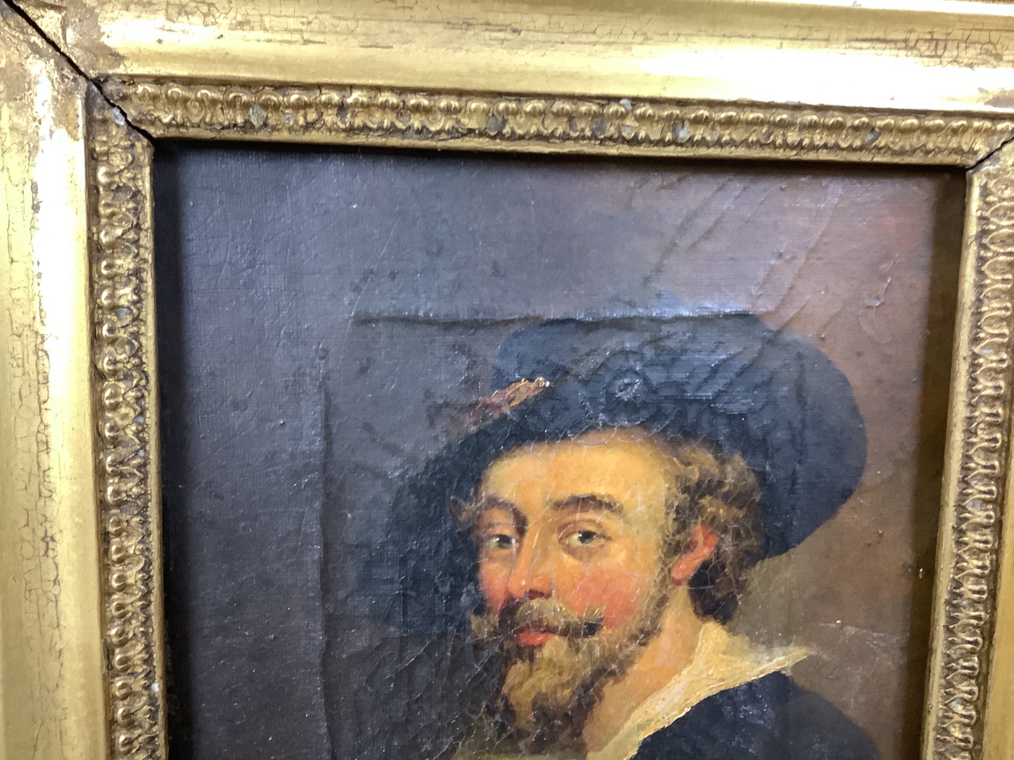 After Rembrandt, oil on canvas, Portrait of a gentleman, 19 x 15cm